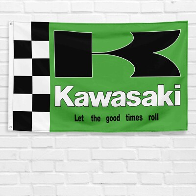 #ad #ad Kawasaki Motorcycle Flag 3x5 ft Banner Logo Racing Car Garage Wall Decor Sign $13.99