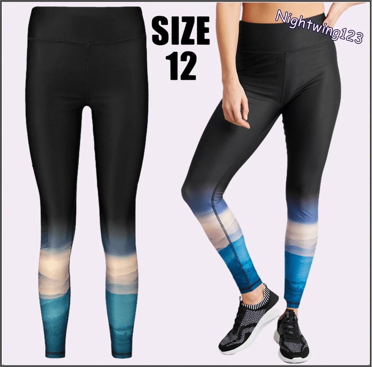 TU Size 12 Active Abstract Blue Black Moisture Wicking Leggings