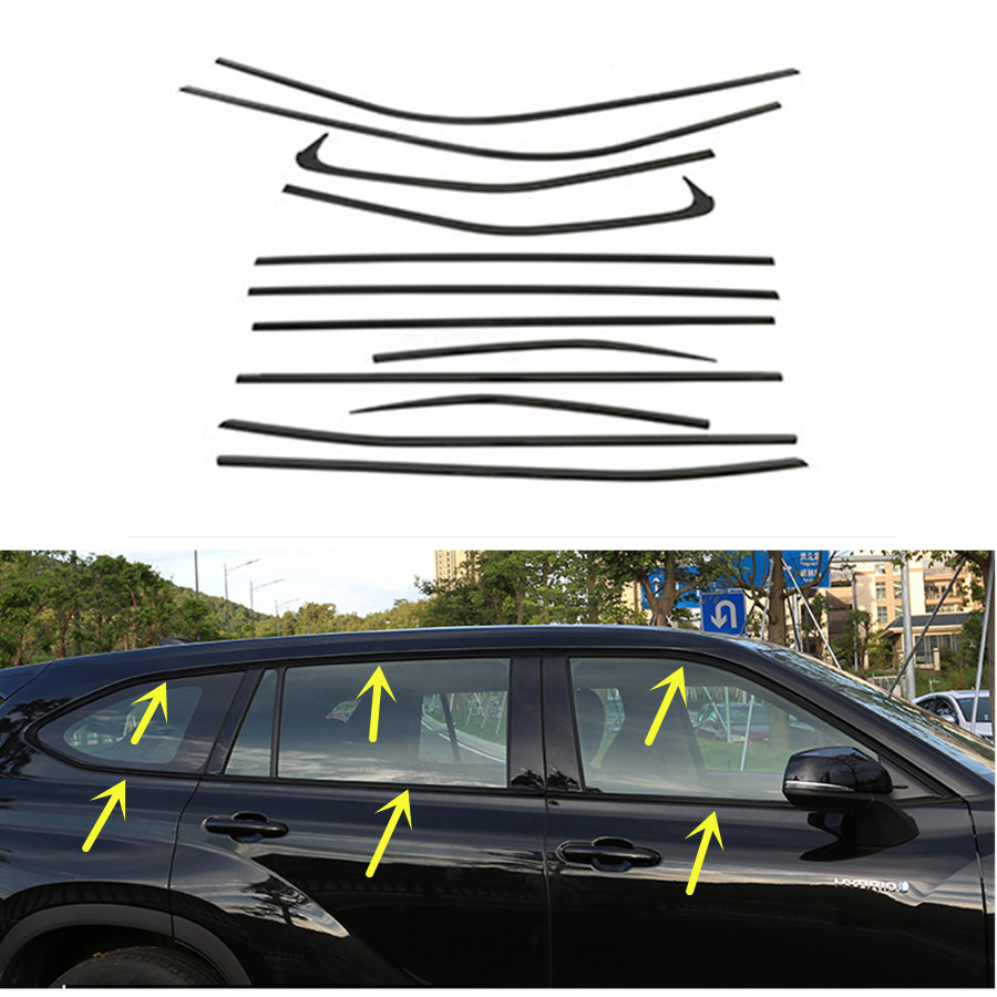For Toyot*a Highlander 20-22 steel bright black Car window strip Cover Trim J
