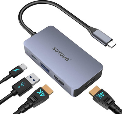 USB C Hub,  Docking Station, 4-In-1 USB C Adapter with Dual 4K HDMI Ports, 100W 