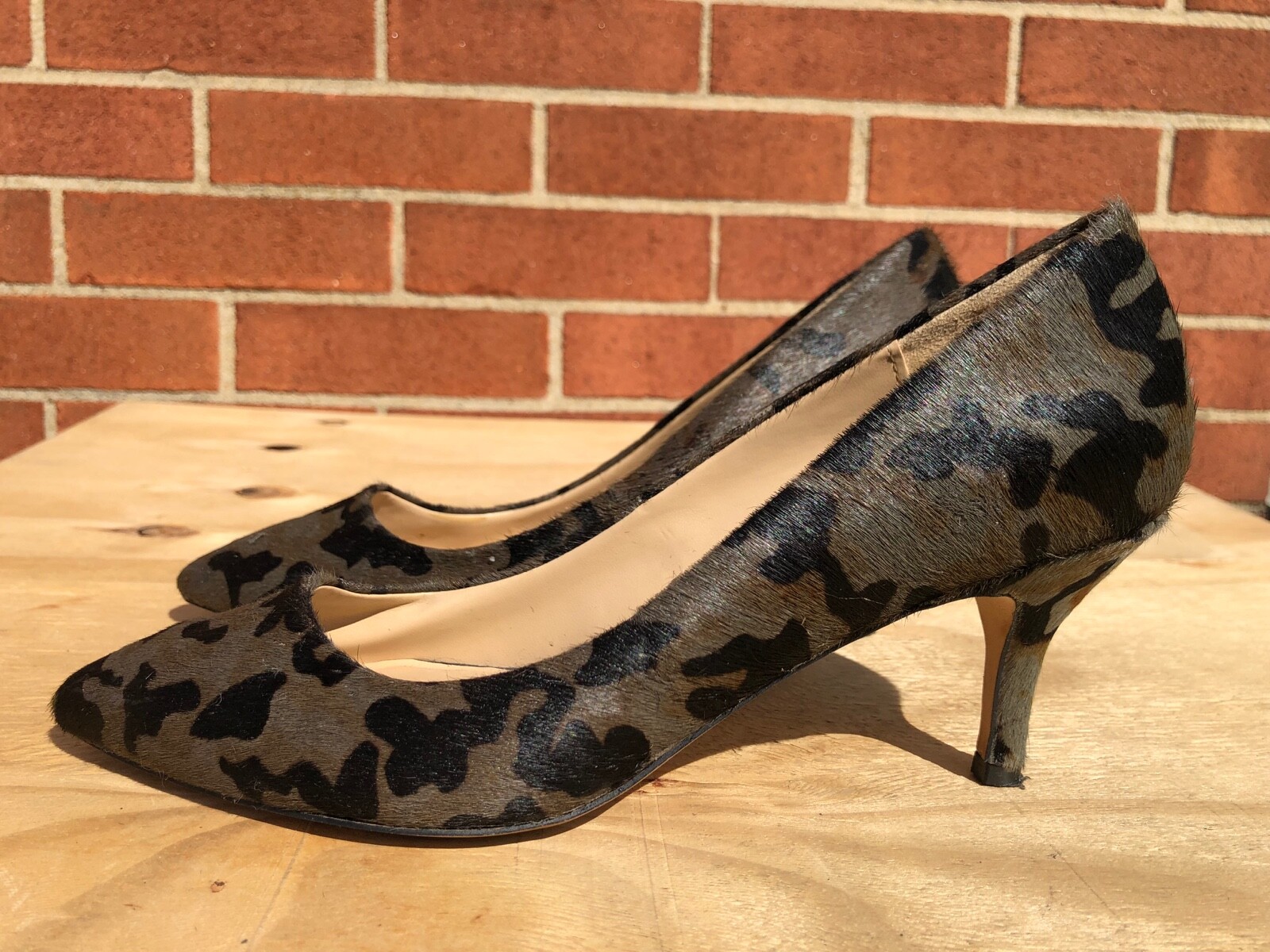 Zara Camo Camouflage Pony Hair Shoe Pumps kitten Hee… Gem