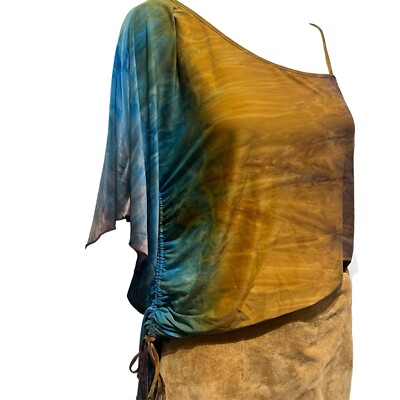 TOTO Vintage Y2K Style Abstract One-shoulder Slinky Top Drawcord Accent Size 1XL