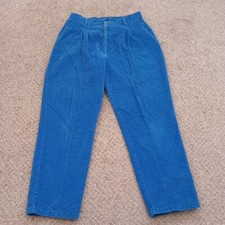 Vintage Chic Pants Womens Size 16 Short Blue Pleated Corduroy USA Made 29x26