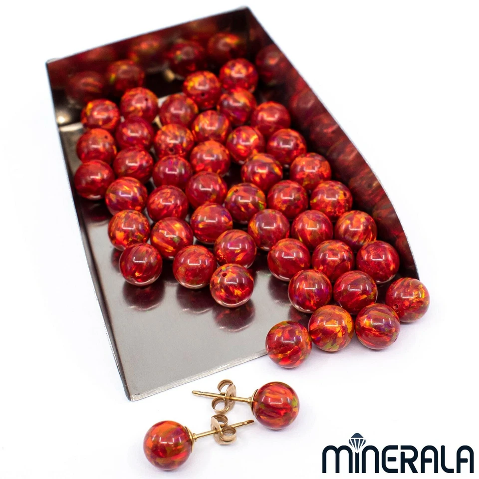 [WHOLESALE] HALF DRILLED RED SYNTHETIC LAB CREATED OPAL LOOSE ROUND BALL WP02726 - Image 4 of 4