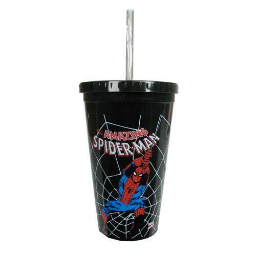 Marvel Spider-Man Swings Kunststoff Kaltbecher mit Deckel und Strohhalm, 16 Unzen, schwarz - Bild 1 von 1