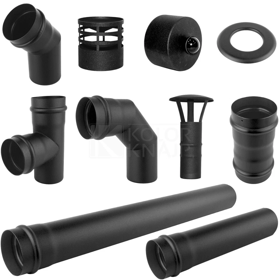 KOLOR Pelletrohr DN 80mm Rauchrohr Pellet Ofenrohr Regenhaube Rosette Bogen Wandfutter