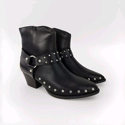 Portland Boot Company Arizona Western Cowboy Boots Women 8 Black Harness & Rivet