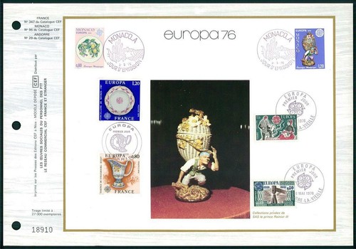 FRANCE / ANDORRA / MONACO CEF 1976 EUROPA CEPT ART PORZELLAN ERSTTAGSBLATT z4183 - 第 1/2 張圖片