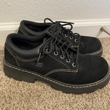 Skechers 90's Y2K Chunky Black Oxford Loafers Women's Size 10 Suede Vintage