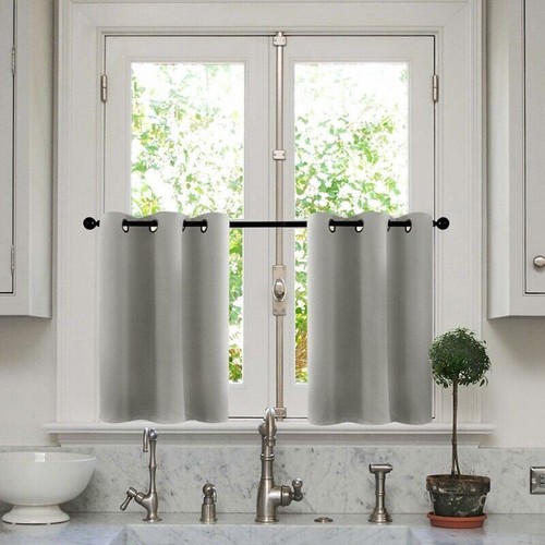 2 Panel Privacy Blackout Short Kitchen Curtains Thermal Insulated Grommet Drapes - Picture 10 of 22