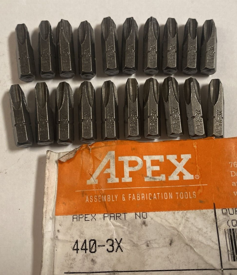 20) 440-3X Apex 1/4'' Phillips #3 Hex Insert Bits , Free Shipping