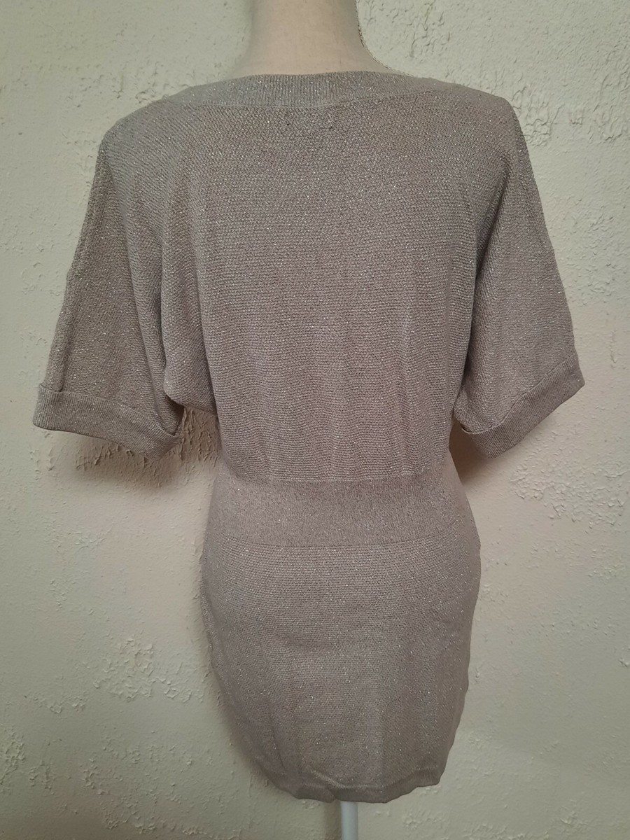 Express Short Sleeve Gold Metallic Stretch Sweater Dress Size M | eBay