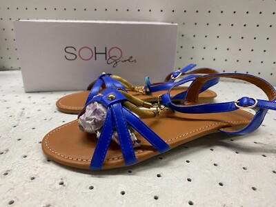 Soho Girls Shoes Womens 8.5 Blue Flat heels Open Toes Ankle Strap Sling Back