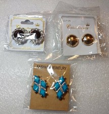 3 New Pairs Earrings Clip Costume Jewelry fashion dress up pretend play