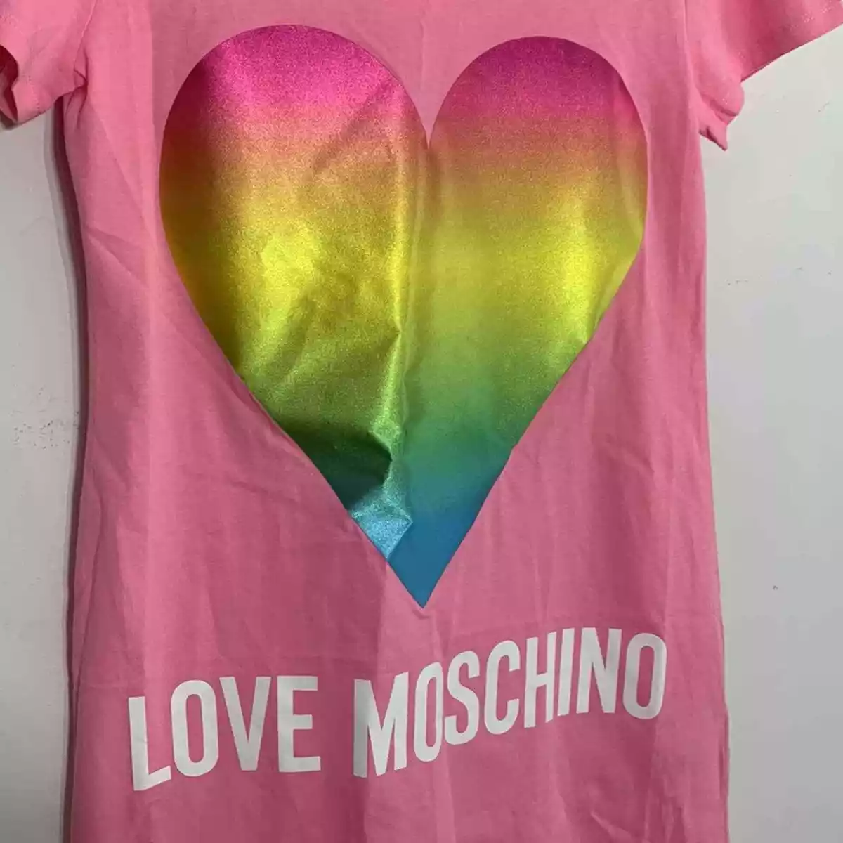 Love Moschino Barbie pink T-shirt dress metallic glitter heart graphic size  2