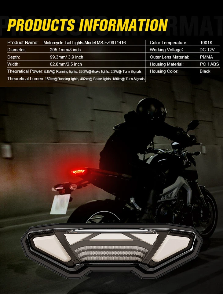 Luz trasera de freno LED para Yamaha MT-09 MT09 FZ09 2014 2015 2016 accesorios Foto 2 de 4