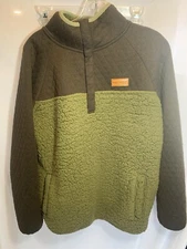 Simply Southern Sweater Womens Large Green Deep Pile Fleece 1/4 Zip  Pullover