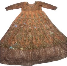 Peach Anarkali Salwar Kameez Net Sequin Embroidery with Matching Dupatta