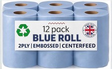 12 Blue rolls 12 Pack Blue Rolls Centrefeed Blue Roll 2 Ply Embossed Blue Roll