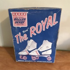 Vintage Roller Derby The Royal Women's White Quad Roller Skates Red Blue Stripes