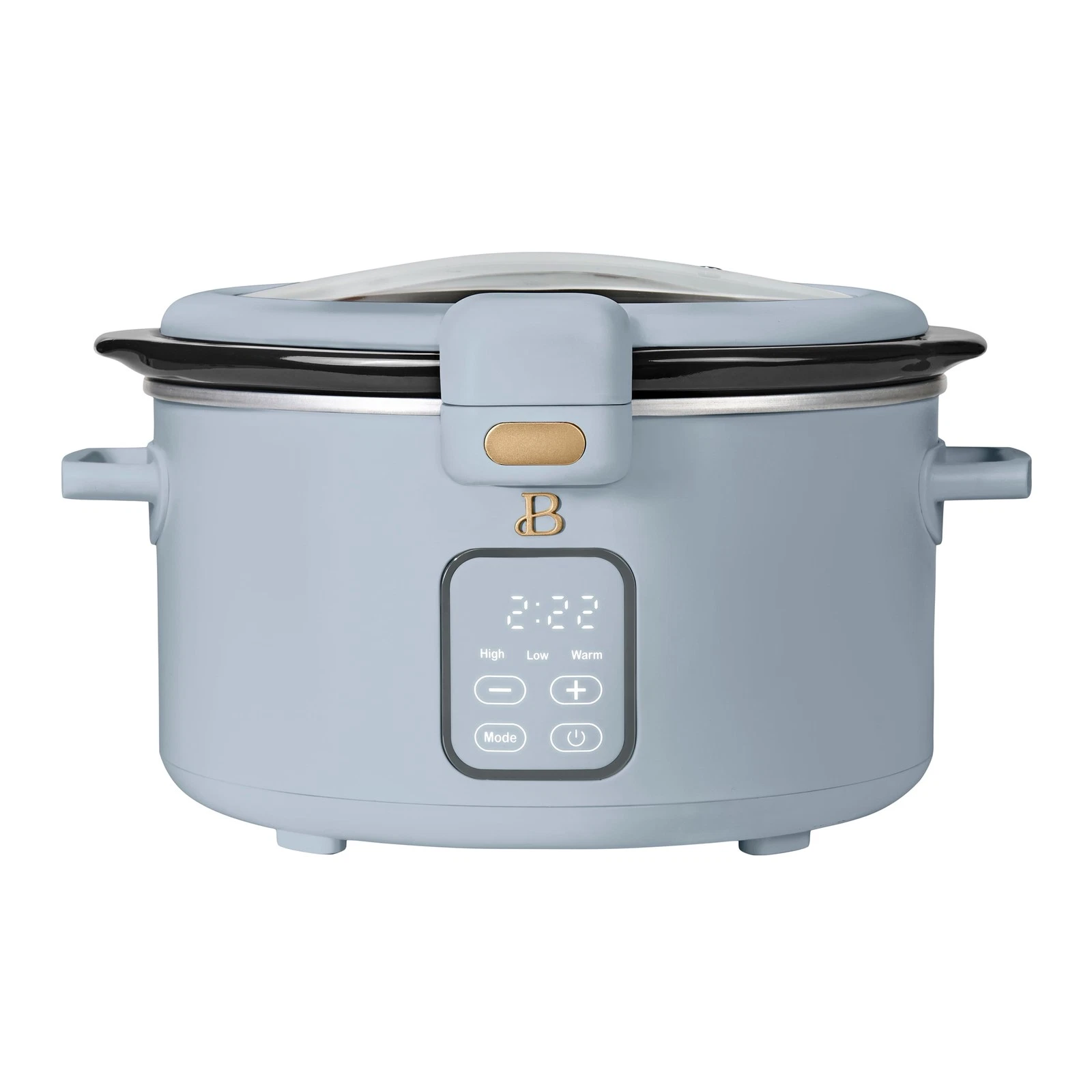 Drew Barrymore 4Qt Digital Slow Cooker Hinged Locking Lid Cornflower Blue