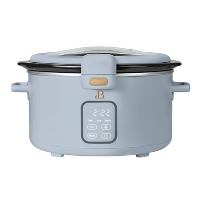 Drew Barrymore 4Qt Digital Slow Cooker Hinged Locking Lid Cornflower Blue