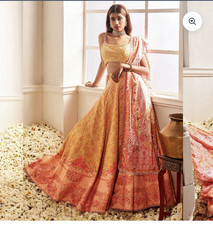 Handmade Women s Pink Jacquard Silk Blend Choli Lehenga Set w/ Dupatta, Free