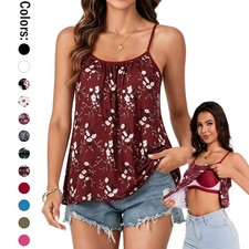 Womens Built in Bra Padded Cami Vest 2 in 1 Flowy Swing Loose Fit Camisole Tops