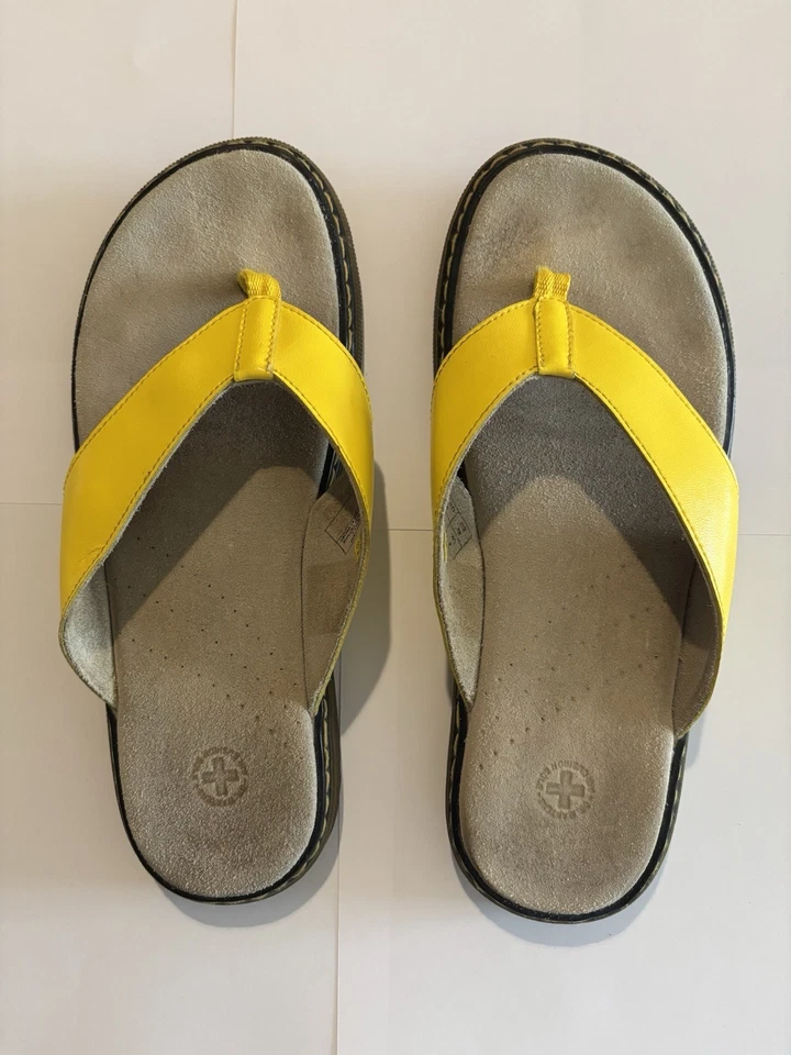 Sandalias de Tanga Dr. Doc Martens Cuero Amarillo Chanclas Hombres 7/Reino Unido 6/Mujeres 8 Foto 2 de 4