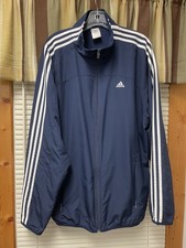 Adidas Track Jacket Full Zip Three Stripes Lightweight Top Navy Men  s Large
