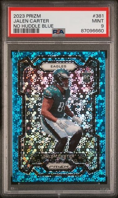 PSA 9 - 2023 Panini Prizm JALEN CARTER RC No Huddle Blue Disco Prizm 65/95 #381