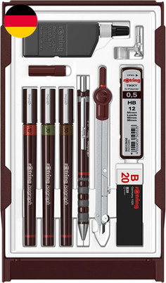 Rotring Isograph Fineliner Master Set | Mit Zirkel | 0,1 Mm/ 0,3 Mm/ 0,5 Mm | 3