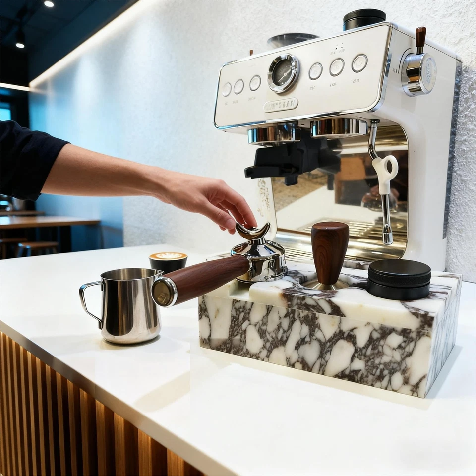 Almohadilla de prensa de café soporte de mármol natural máquina de café espresso mango organizador... Foto 4 de 4