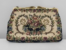 Vintage Floral Tapestry Evening Bag Purse Gold Frame Clutch 9x7in Handbag