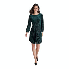 DKNY  Boat-Neck Long Sleeve Twist-Front Dress Dark Green Sizes 4P, 8P, 2 NWT