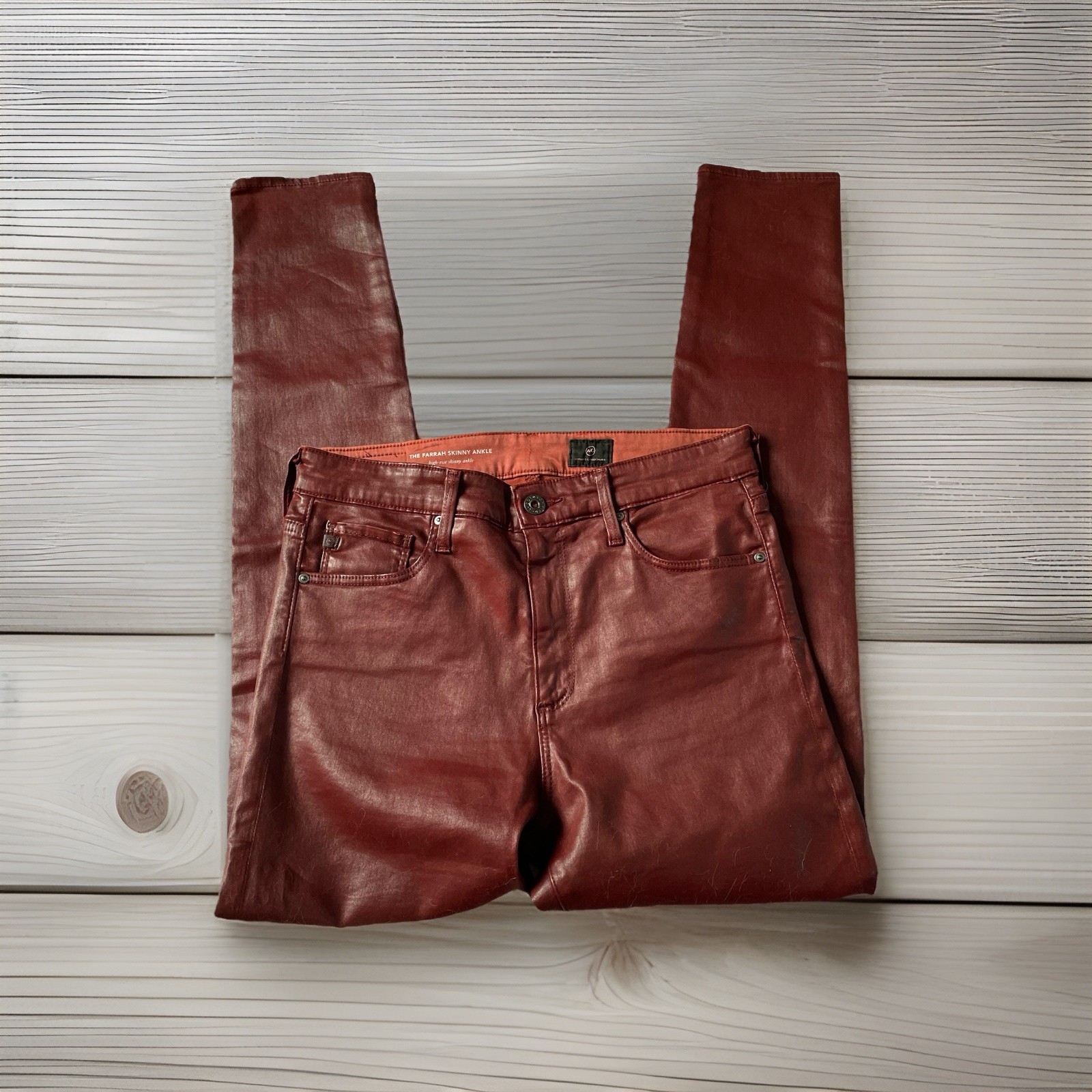 AG Adriano Goldschmied Women’s Red Faux Leather Skinny Pants Size 29