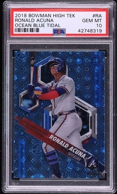2018 Bowman High Tek #RA Ronald Acuña Jr Ocean Blue Tidal Wave RC PSA 10 POP 3 