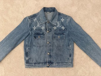 Louis Vuitton Men's Denim Trucker Jacket Washed Contrast Monogram Indigo Size 50