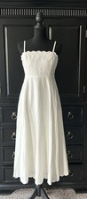 GAP $110 Linen Blend Scalloped Midi Dress Spaghetti Straps (Removable)🏝️Size XS