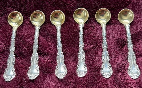 Vintage Gorham Sterling Strasbourg Salt Spoons with Gold Washed  Bowls  Set Of 6