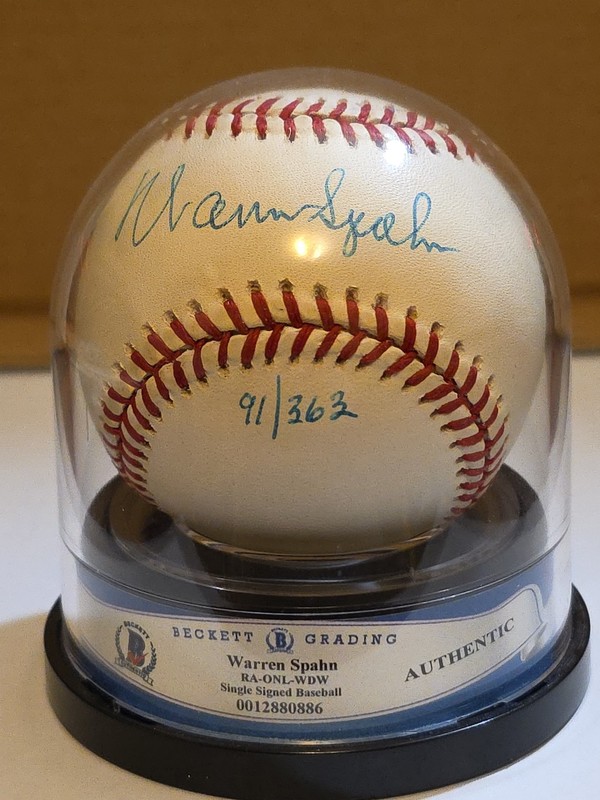 Warren Spahn Signed ONL Baseball BAS Certified Inscribed #91/363 Limited Edition