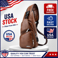 Chest Crossbody Bag Sling Backpack for Men with USB Charge Port Hole