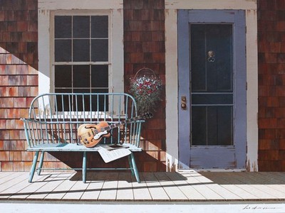 Guitar by Zhen-Huan Lu Art Print Covered Porch Americana Music Poster 13x19