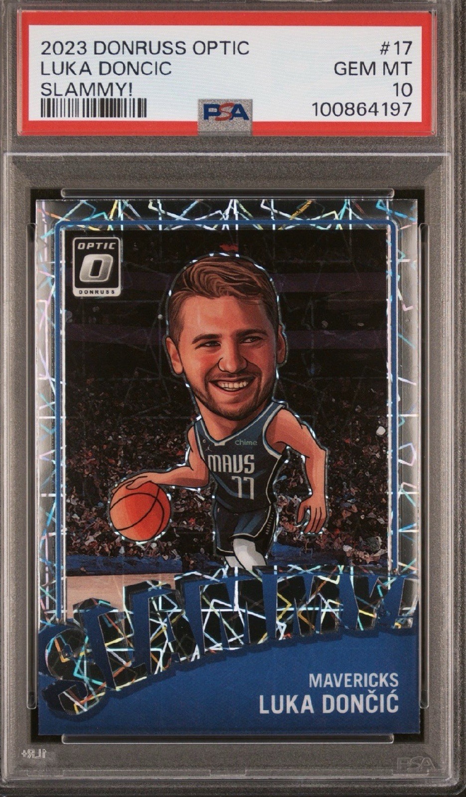 Luka Doncic #17 Basketball Cards 2023 Donruss Optic Slammy trading card — raw and PSA graded price guide