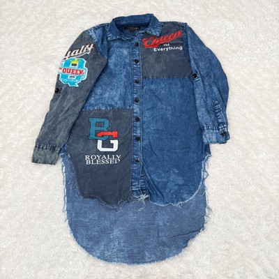 Thrill Jeans Women's S Small Denim Patchwork Button Shirt Queen Street Baddie