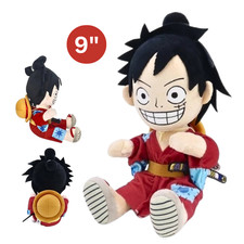 Figura Muñeca de Peluche Kimono Luffy Wano de una Pieza 9" con Sombrero de Paja Katana Juguete Raro