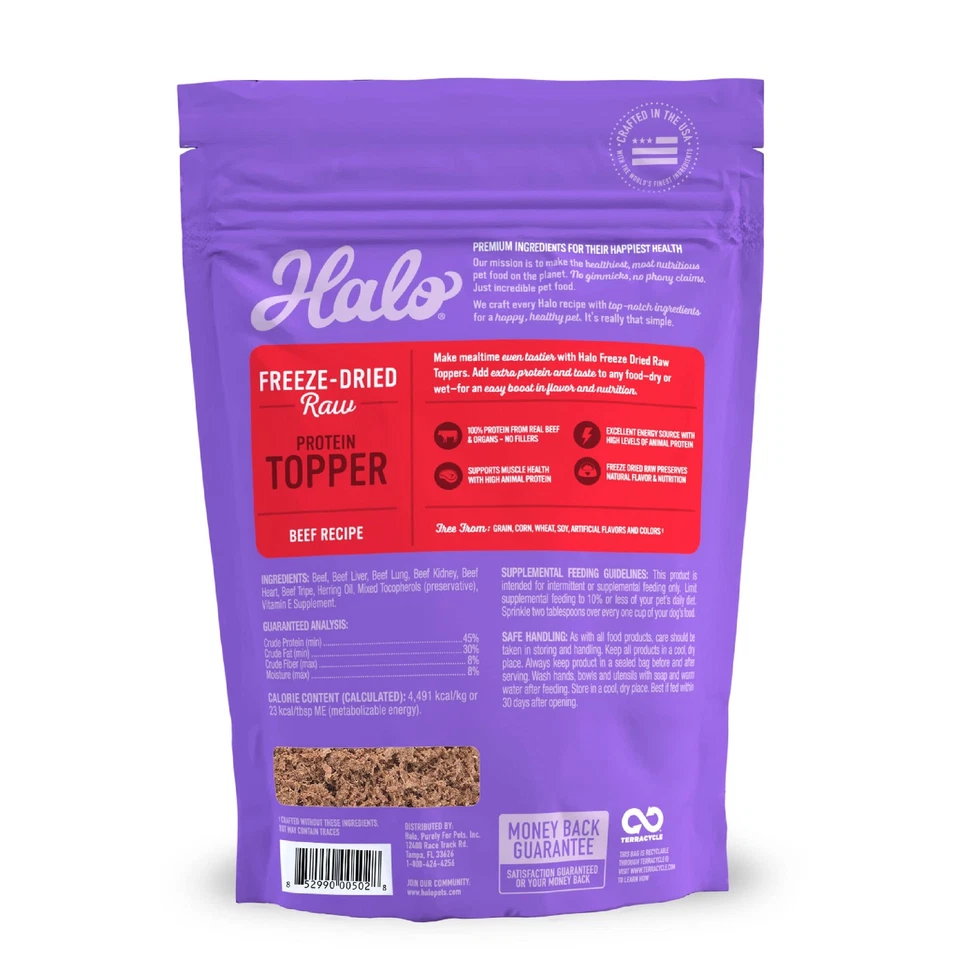 Halo Freeze Dried Raw Dog Food Topper, Beef Recipe, 100% Protein Sourc - Image 3 of 4