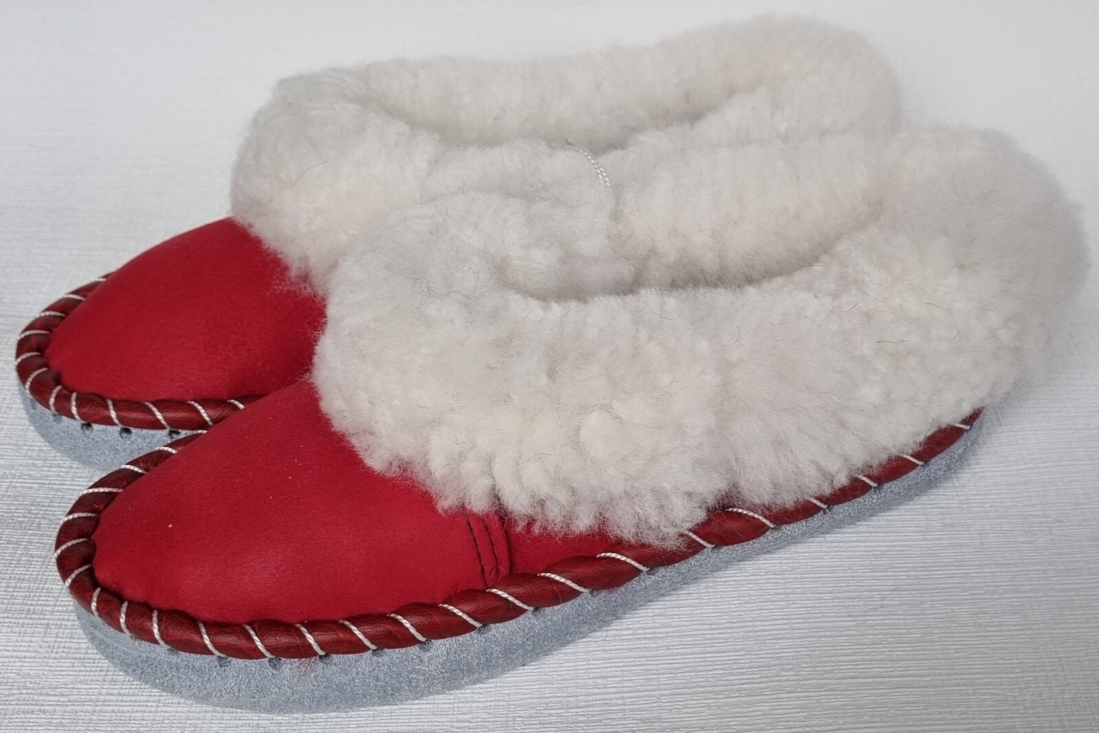 APL PELLICCIA DI AGNELLO calde PELLICCIA mocassino n.37 NUOVE pelle di pecora pelle fatte a mano *ROSSO2*