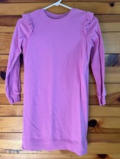 Hanna Andersson Pink Ruffled Shoulder Sweatshirt Dress Girls Size 130 8