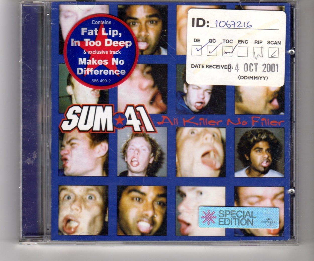 (HQ323) Sum 41, All Killer No Filler - 2001 Special Edition CD